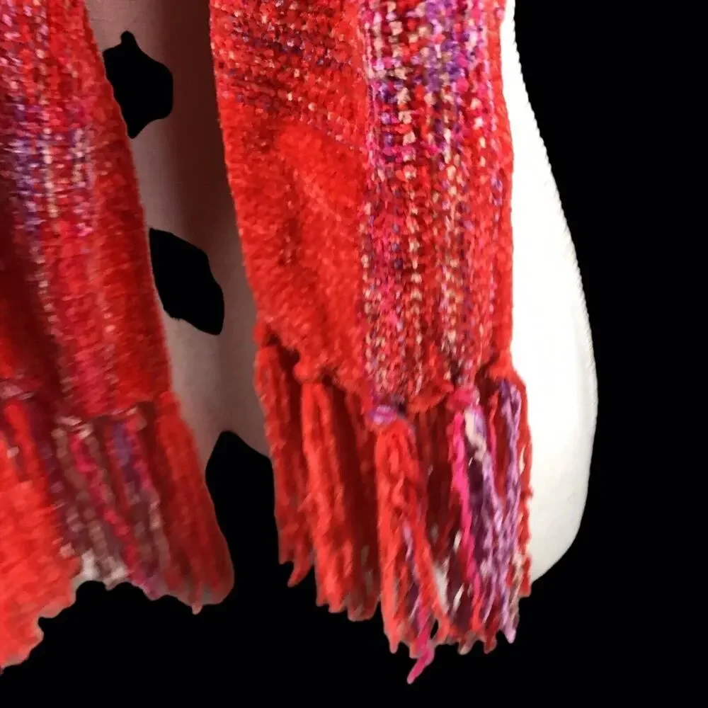 Collection 18 Pink Red Chenille Stripe Muffler Scarf Fringe NWT